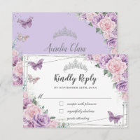 Lilac Pink Floral Roses Quinceañera Butterflies