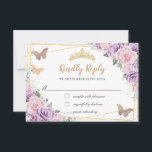 Lilac Pink Floral Roses Quinceañera Butterflies RSVP Card<br><div class="desc">Personalize this lovely RSVP card with your own wording easily and quickly. Simply click the Edit Using Design Tools button to further edit the text, wording, font style, font size, font color, add more text, move or remove some images. The butterflies and crown are movable, resizable, multipliable and removable. Customize...</div>