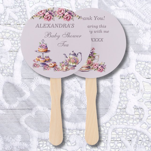 Lilac Pink Floral Tea Party Baby Shower Hand Fan (Creator Uploaded)