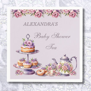 Lilac Pink Floral Tea Party Baby Shower Napkins