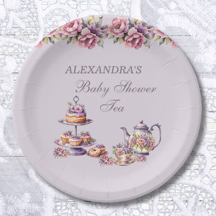 Lilac Pink Floral Tea Party Baby Shower Paper Plates