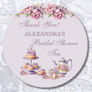 Lilac Pink Floral Tea Party Bridal Shower Favor Classic Round Sticker