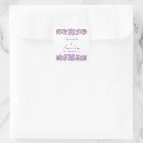 Lilac  Pink Flowers Wedding Square Sticker