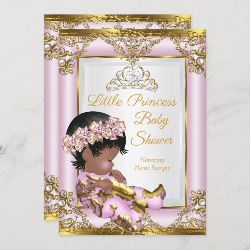 Lilac Pink Gold Princess Baby Shower Ethnic Invitation