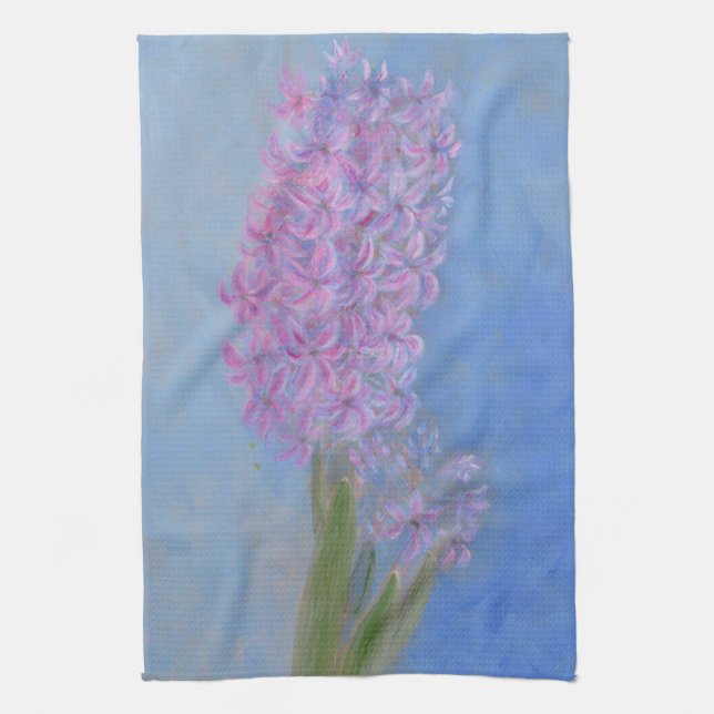 Lilac Pink Hyacinth painting  Kitchen Towel (Vertical)
