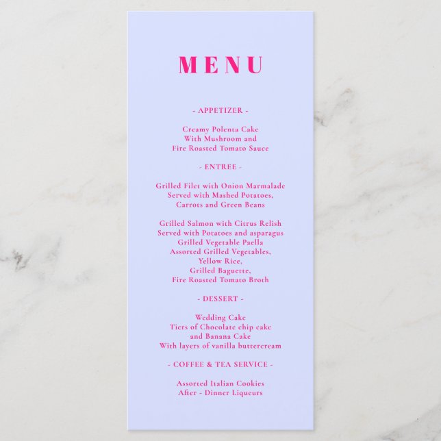 Lilac Pink Menu Simple (Front)