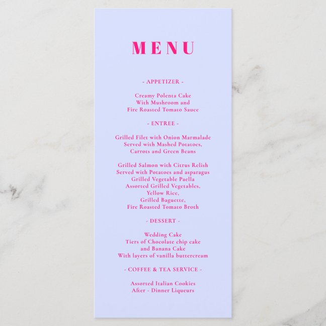 Lilac Pink Menu Simple