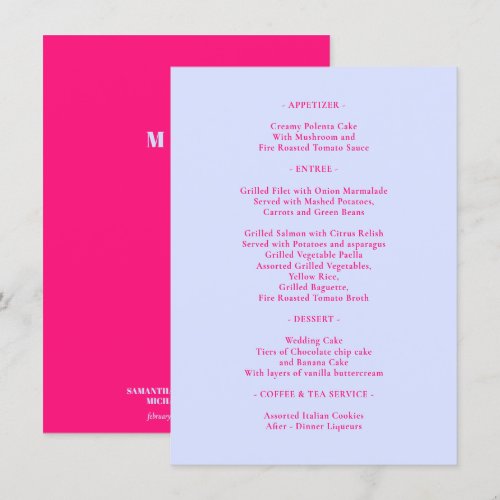 Lilac Pink Menu Simple formal wedding