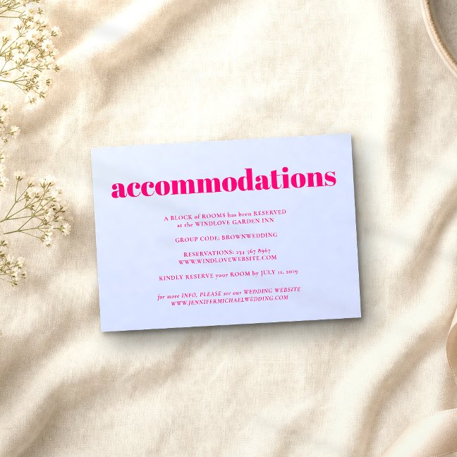 Lilac Pink Minimalist Wedding Accommodations Enclosure Card
