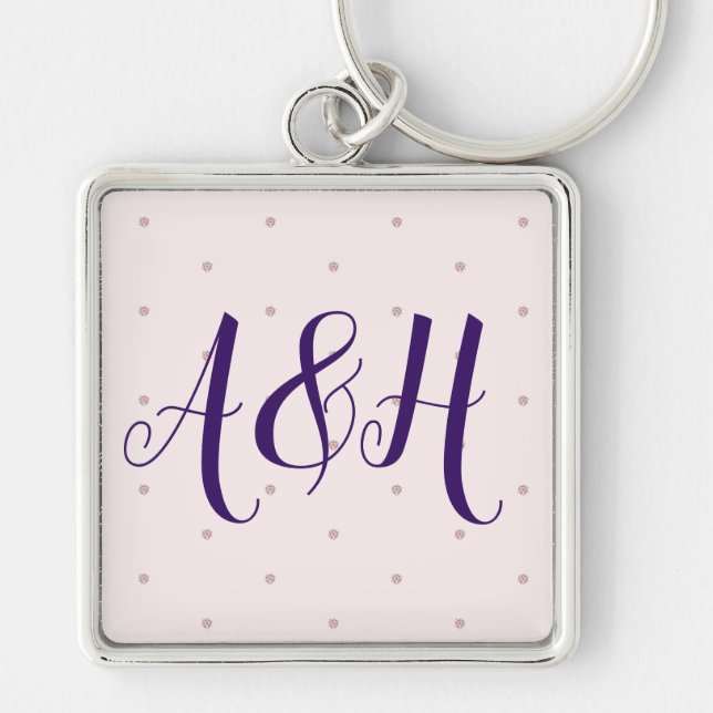 Lilac Pink Modern Couple Monogram Valentines Day Keychain (Front)