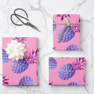 Lilac & Pink Pineapples Pattern Wrapping Paper Sheets