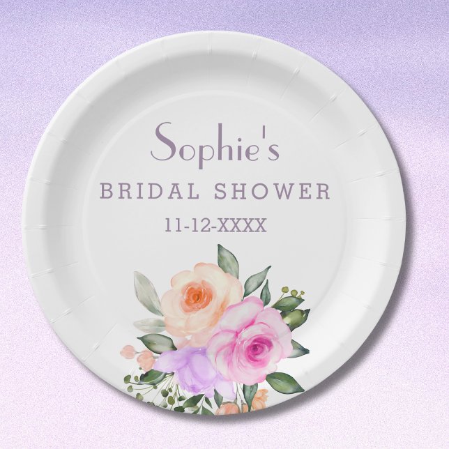 Lilac Pink Roses Bright Floral Bridal Shower Paper Plates (Creator Uploaded)