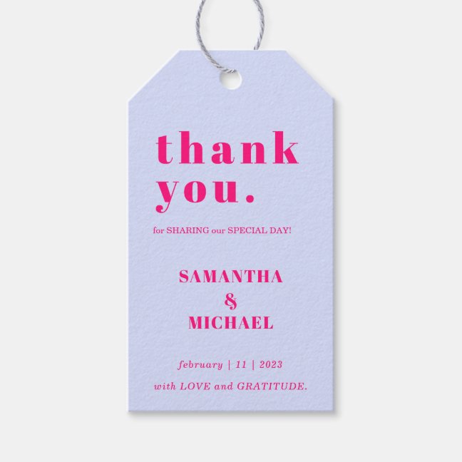 Lilac Pink Simple Classic Wedding Thank You Gift Tags