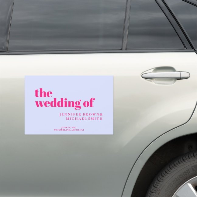 Lilac Pink Simple Swash Minimalist Wedding Car Magnet
