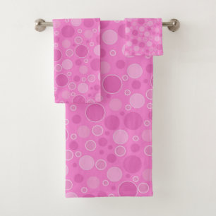 Lilac pink tones with polka dots in retro sixties bath towel set