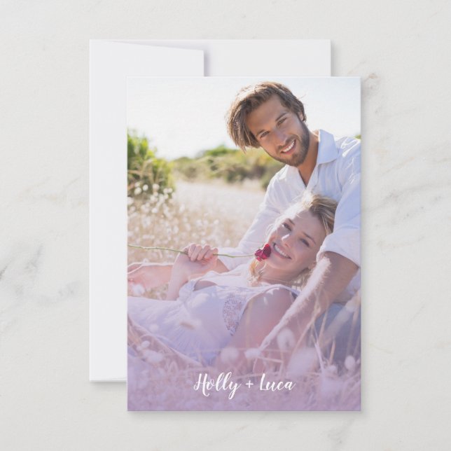 Lilac Pink Trendy Transparency Effect Photo Couple Invitation (Front)