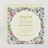 Lilac Pink Watercolor Floral Sage College Trunk Invitation (Front/Back)