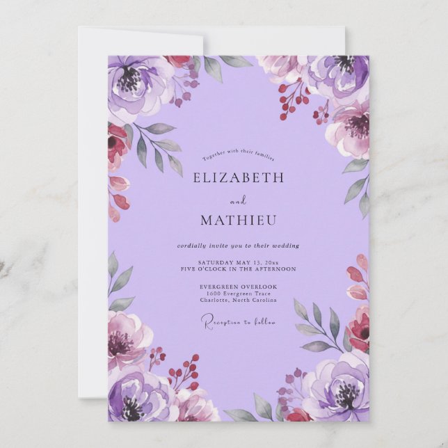 Lilac Plum Painted Wedding Invitation (Front)