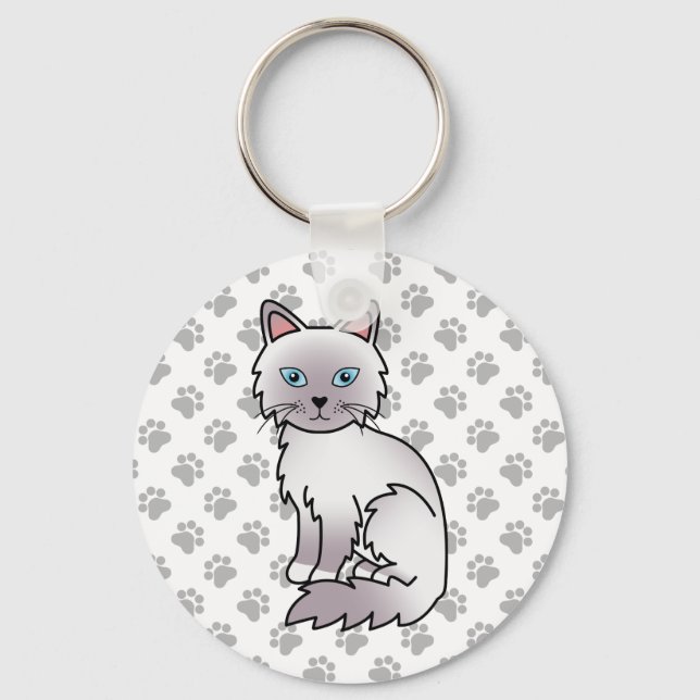 Lilac Point Birman / Ragdoll Cat Illustration Keychain (Front)