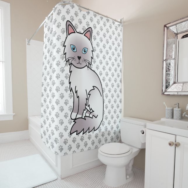 Lilac Point Birman / Ragdoll Cat & Paws Shower Curtain (In Situ)