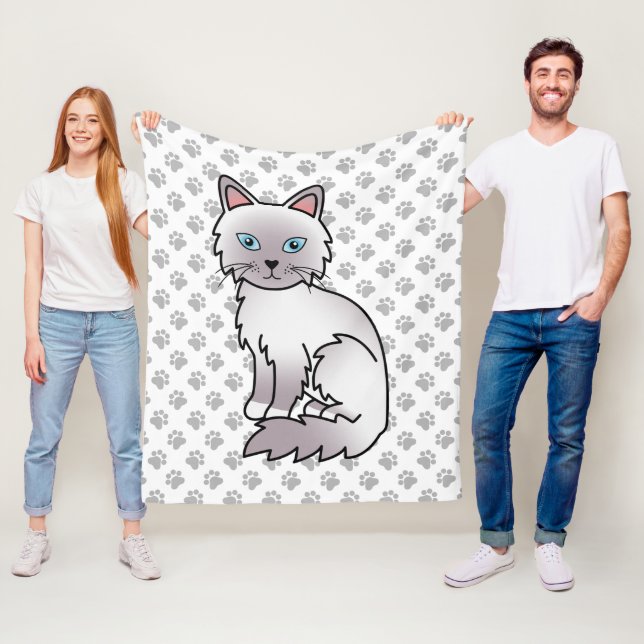 Lilac Point Birman / Ragdoll Cute Cat & Paws Fleece Blanket (In Situ)