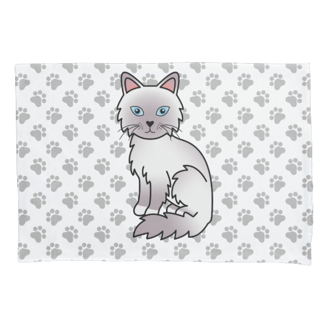 Lilac Point Birman / Ragdoll Cute Cat & Paws Pillow Case (Front)