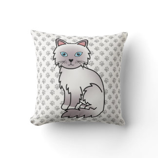Lilac Point Birman / Ragdoll Cute Cat &amp; Paws Throw Pillow