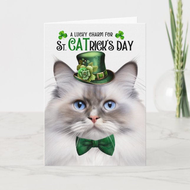 Lilac Point Ragdoll Lucky Charm St CATrick's Day Holiday Card (Front)