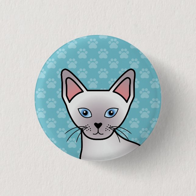 Lilac Point Siamese Breed Cat Cartoon Drawing Button (Front)