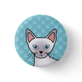 Lilac Point Siamese Breed Cat Cartoon Drawing Button