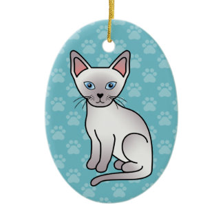 Lilac Point Siamese Breed Cat Cartoon Drawing Ceramic Ornament