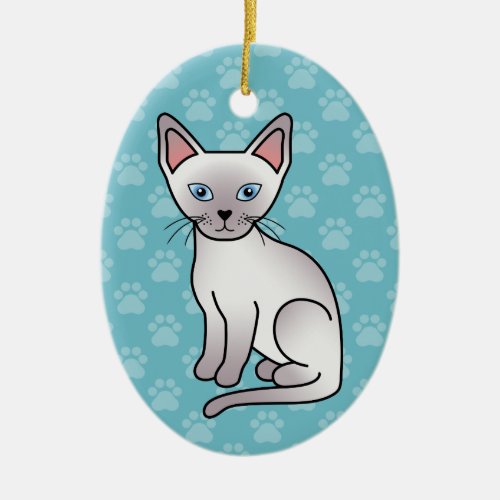 Lilac Point Siamese Breed Cat Cartoon Drawing Ceramic Ornament