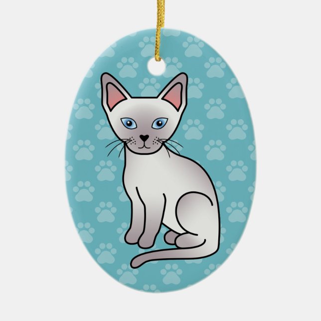 Lilac Point Siamese Breed Cat Cartoon Drawing Ceramic Ornament (Front)