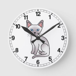 Lilac Point Siamese Breed Cat Cartoon Drawing Round Clock