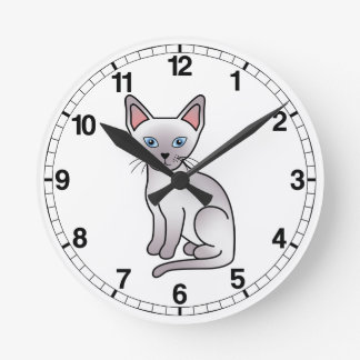 Lilac Point Siamese Breed Cat Cartoon Drawing Round Clock