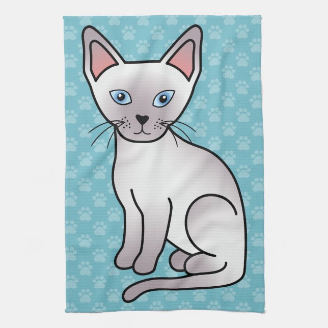 Lilac Point Siamese Breed Cat Cartoon Drawing Towel (Vertical)