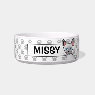 Lilac Point Siamese Cat Cartoon Drawing & Name Bowl