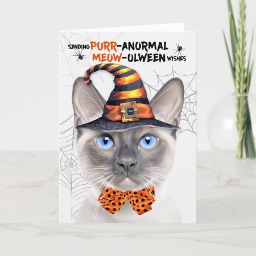 Lilac Point Siamese Cat PURRanormal MEOWolween Holiday Card