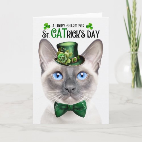 Lilac Point Siamese Lucky Charm St CATricks Day Holiday Card