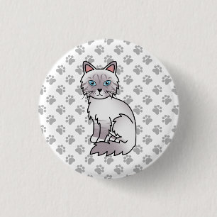 Lilac Point Tabby Birman / Ragdoll Cute Cat & Paws Button