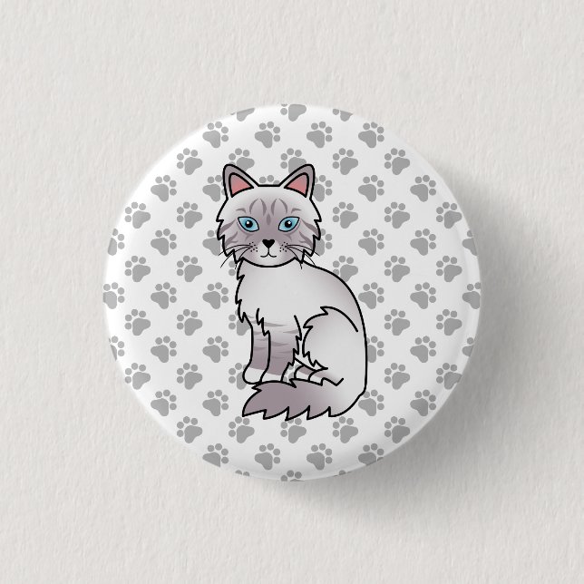 Lilac Point Tabby Birman / Ragdoll Cute Cat & Paws Button (Front)