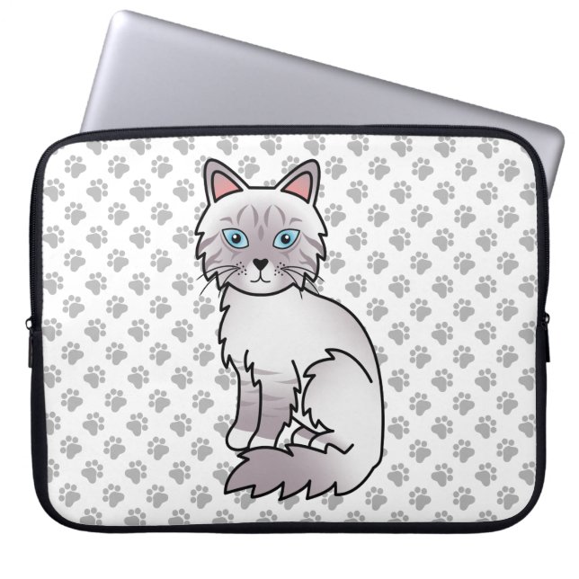 Lilac Point Tabby Birman / Ragdoll Cute Cat & Paws Laptop Sleeve (Front)