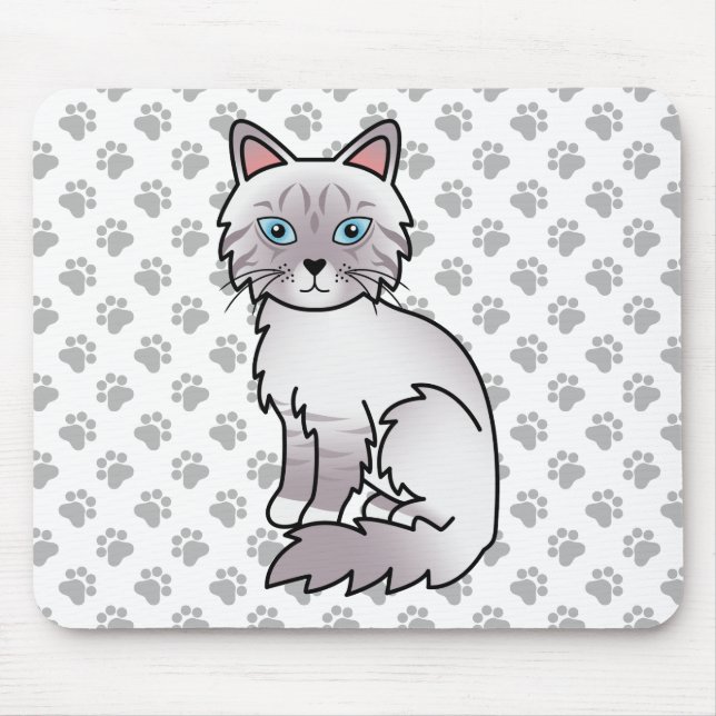 Lilac Point Tabby Birman / Ragdoll Cute Cat & Paws Mouse Pad (Front)