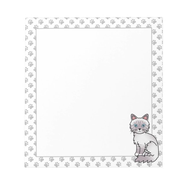 Lilac Point Tabby Birman / Ragdoll Cute Cat & Paws Notepad (Front)