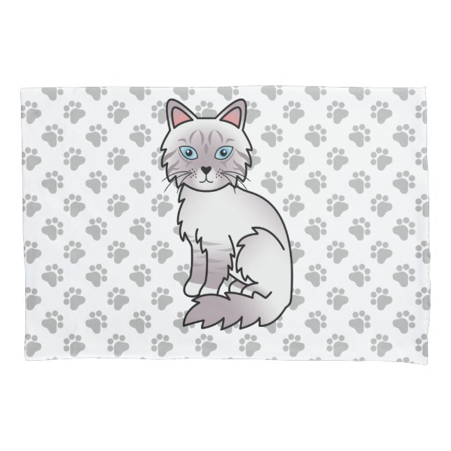 Lilac Point Tabby Birman / Ragdoll Cute Cat & Paws Pillow Case (Front)