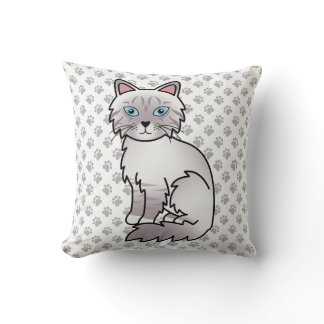 Lilac Point Tabby Birman / Ragdoll Cute Cat &amp; Paws Throw Pillow