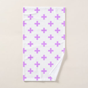 Lilac polka crosses on white hand towel 