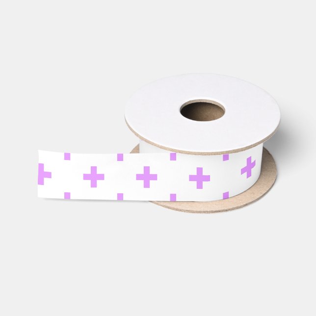 Lilac polka crosses on white satin ribbon (Spool)