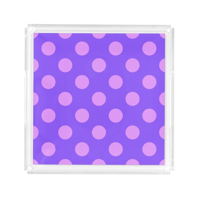 Lilac polka dots on periwinkle acrylic tray (Front)