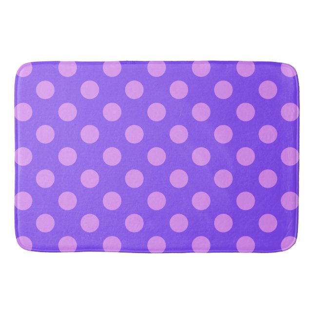Lilac polka dots on periwinkle bath mat (Front)